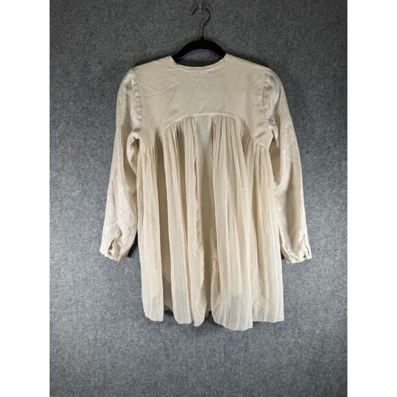 Rebecca Taylor Blouse Women 2 Beige Long Sleeve Silk V Neck Relax Boho Quiet Lux - Picture 6 of 7